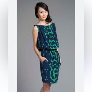 Anthropologie Plenty By Tracy Reese Navy/Kelly Green Silk Mini Dress Size SP